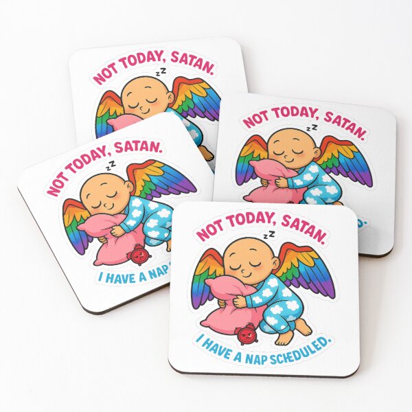 Item preview, Not Today Satan – Cute Sleepy Angel Off Duty with Pillow and Evil Alarm Clock designed and sold by Gantchikovart.