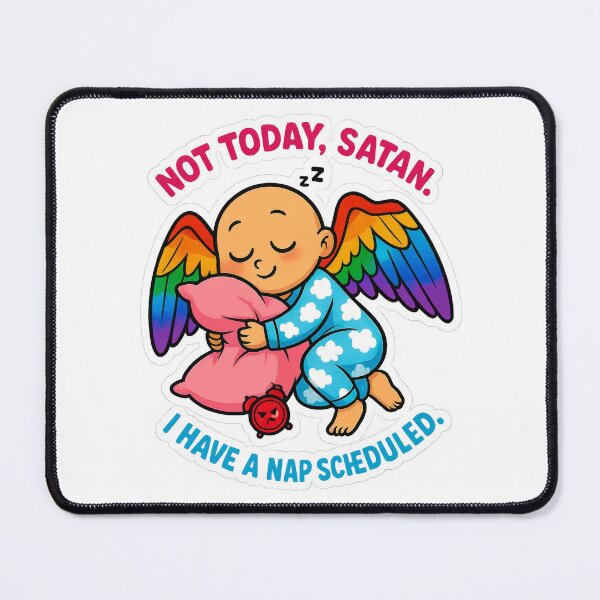 Item preview, Not Today Satan – Cute Sleepy Angel Off Duty with Pillow and Evil Alarm Clock designed and sold by Gantchikovart.
