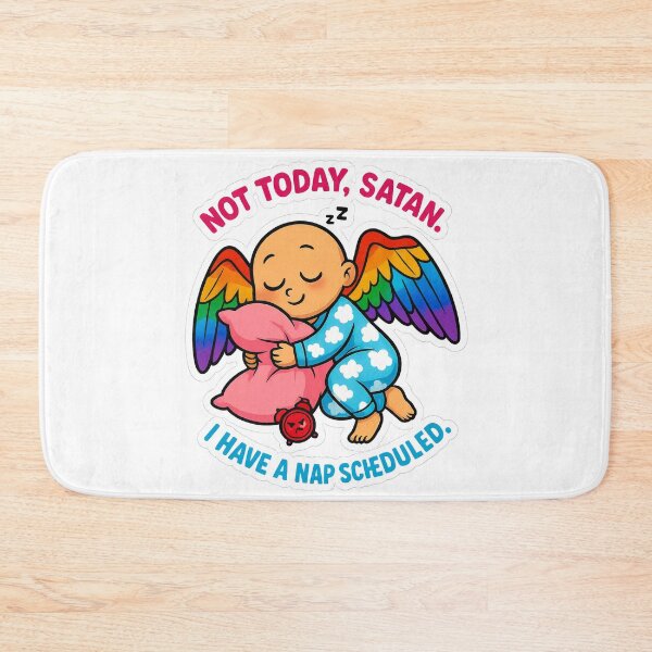 Item preview, Not Today Satan – Cute Sleepy Angel Off Duty with Pillow and Evil Alarm Clock designed and sold by Gantchikovart.