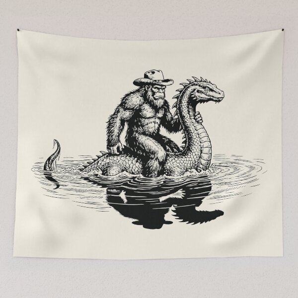 Item preview, Cowboy Bigfoot Loch Ness Monster Vintage Cryptid designed and sold by Y-Vibes.