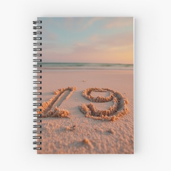 Item preview, Number 19 Written in Beach Sand at Golden Hour With Soft Pastel Sky designed and sold by chase-thewave.