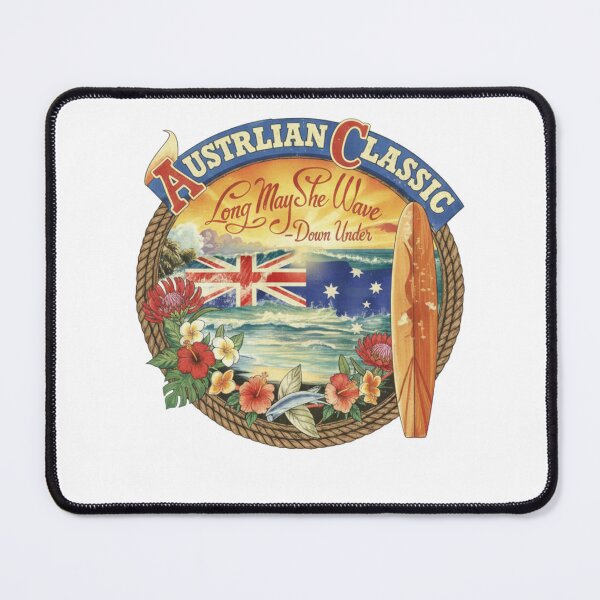 Item preview, Australian Classic Surf Art - Retro Australia Flag, Tropical Flowers & Beach Sun designed and sold by Deviantfant.