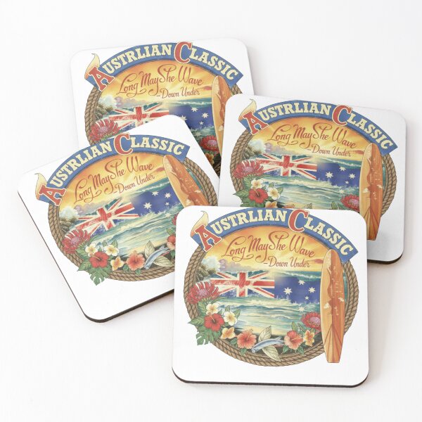 Item preview, Australian Classic Surf Art - Retro Australia Flag, Tropical Flowers & Beach Sun designed and sold by Deviantfant.