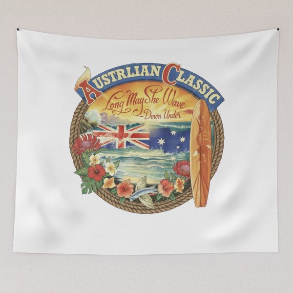 Item preview, Australian Classic Surf Art - Retro Australia Flag, Tropical Flowers & Beach Sun designed and sold by Deviantfant.