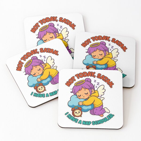Item preview, A cute and funny “Not Today, Satan” design for everyone whose only real plan today is to nap.  This artwork features a chibi-style angel with purple hair and a golden halo, wearing a bright yellow hoodie and purple pajama pants with stars. The angel is fa designed and sold by Gantchikovart.