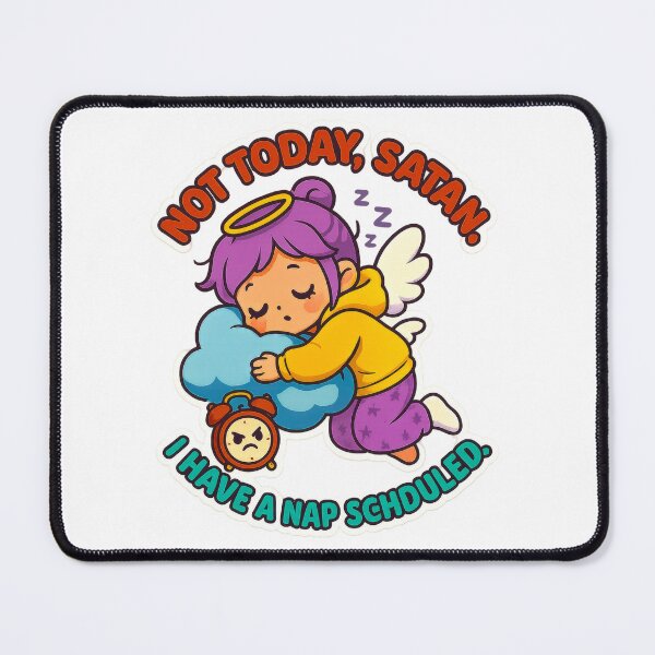 Item preview, A cute and funny “Not Today, Satan” design for everyone whose only real plan today is to nap. This artwork features a chibi-style angel with purple hair and a golden halo, wearing a bright yellow hoodie and purple pajama pants with stars. The angel is fa designed and sold by Gantchikovart.