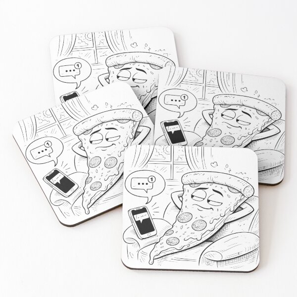 Item preview, Ignoring Texts Pizza – Cozy Couch Potato Mood Doodle (Black & White) designed and sold by ComedyInkFactor.