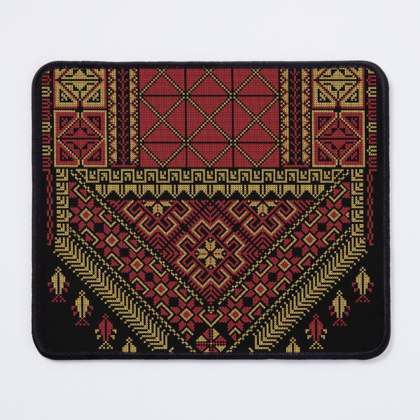 Item preview, Palestinian Tatreez Embroidery Art Design Red Gold on Black designed and sold by Hurriyyatee.