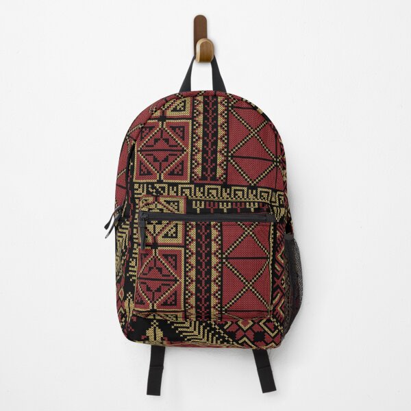 Item preview, Palestinian Tatreez Embroidery Art Design Red Gold on Black designed and sold by Hurriyyatee.
