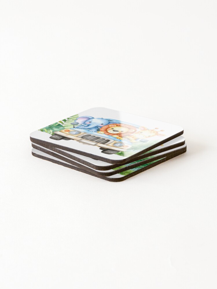 Thumbnail 4 of 5, Coasters (Set of 4), Jungle Animals Riding in Car designed and sold by Rutvain.