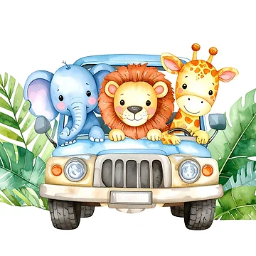 Artwork thumbnail, Jungle Animals Riding in Car by Rutvain