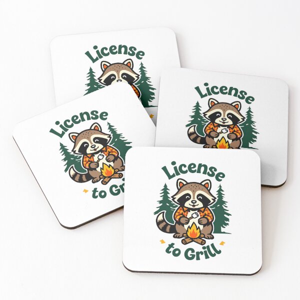 Item preview, License to Grill – Cute Camping Raccoon Campfire designed and sold by Blassstein.