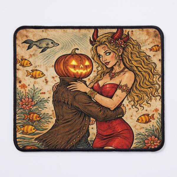 Item preview, Headless Horseman Ocean Embrace With Demon Muse – Vintage Fantasy Art designed and sold by TheHorsemanRidesAgain.