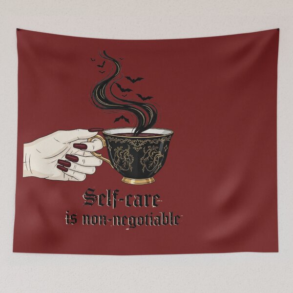 Item preview, Gothic Self-Care Teacup – "Self-care is non-negotiable" – Vamp Romantic Bat Steam Art designed and sold by Design_Your_Day.