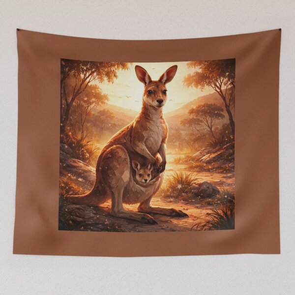 Item preview, Kangaroo and Joey at Golden Dusk – Fantasy Wildlife Motherhood Art designed and sold by GeoWild Designs.