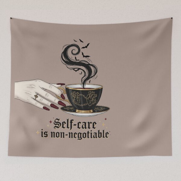 Item preview, Gothic Self-Care Teacup – "Self-care is non-negotiable" – Vamp Romantic Bat Steam Art designed and sold by Design_Your_Day.