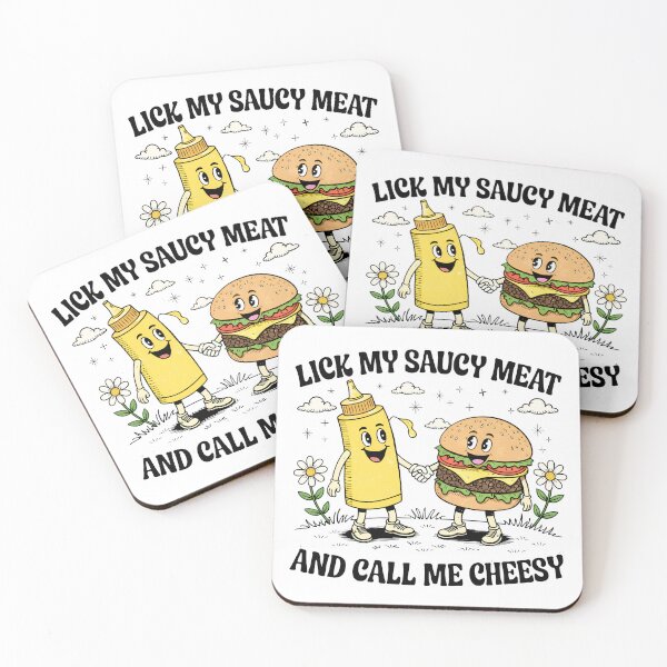 Item preview, Funny Burger and Mustard Cartoon – Lick My Saucy Meat And Call Me Cheesy designed and sold by Senkov.
