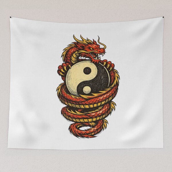 Item preview, Dragon Yin Yang Symbol Asian Mythology Balance Martial Arts Tattoo Style Design designed and sold by JoyBoyStudio1.