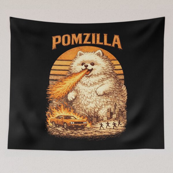 Item preview, Pomzilla Funny Pomeranian Monster Dog Parody Giant Dog Kaiju Retro Art Design designed and sold by JoyBoyStudio1.