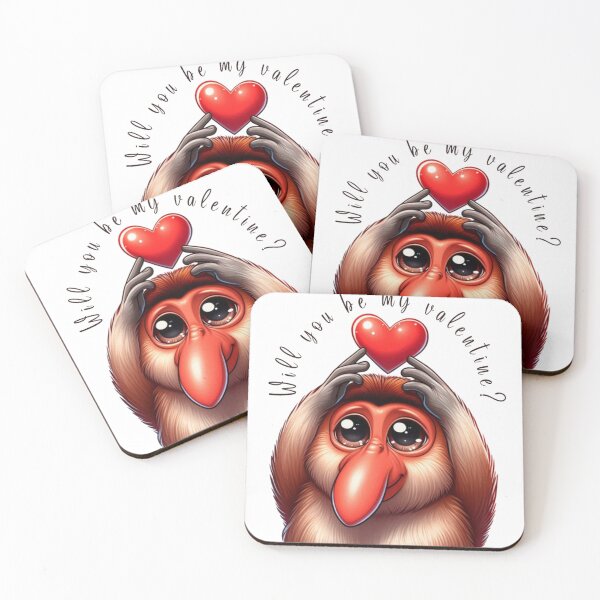 Item preview, Adorable Proboscis Monkey with Heart - "Will You Be My Valentine?" designed and sold by Wild-way Art.