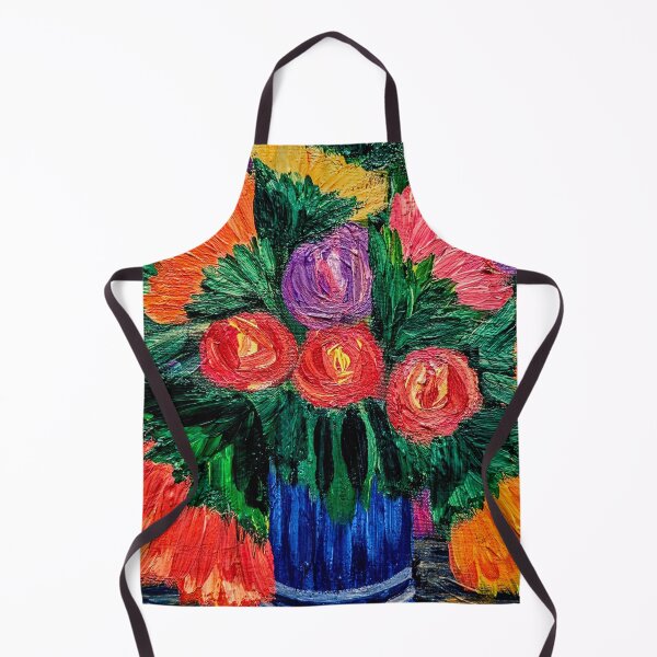 Item preview, Vibrant Orange and Red Flowers in Blue Vase – Textured Acrylic Impasto designed and sold by kkartwork.