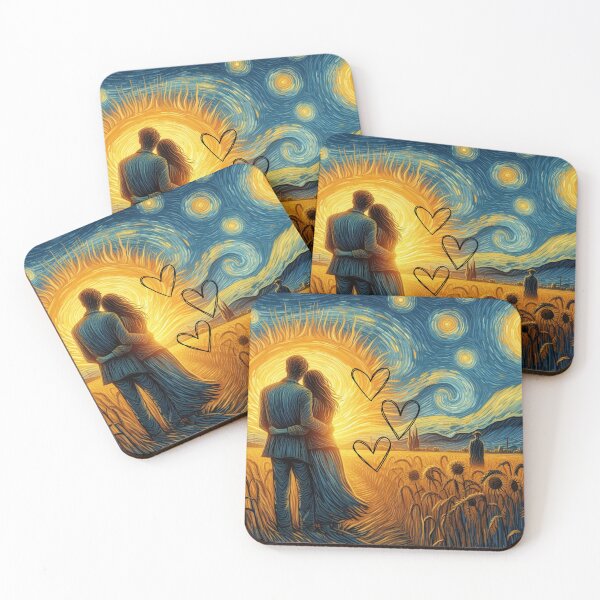 Item preview, Starry Night Romance - Van Gogh Inspired Couple in Sunflower Field designed and sold by Wild-way Art.