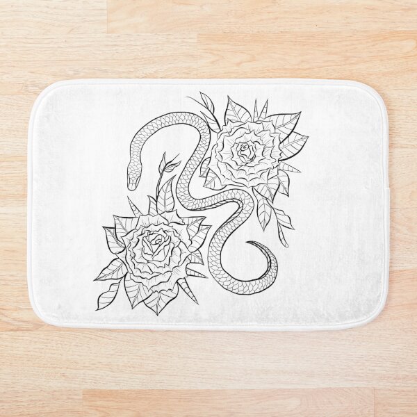 Aperçu de l'œuvre Illustration de tatouage au trait d'un serpent et de roses créée et vendue par creativevandal.