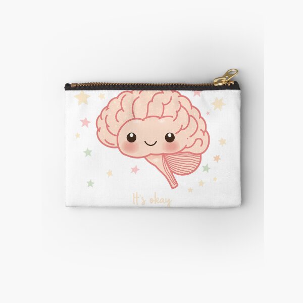 Item preview, Cute cartoon brain with a smiley face and colorful dots saying it is okay to feel emotions designed and sold by SpaceartLilu.