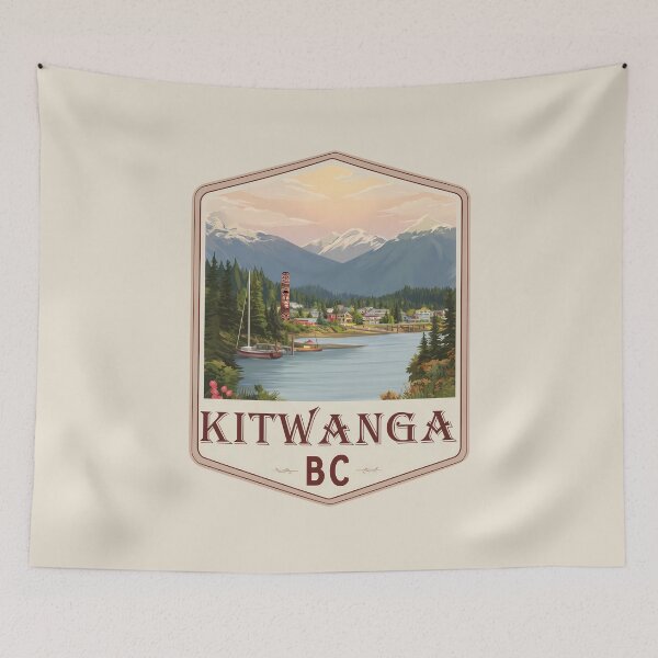 Item preview, Kitwanga BC Totem Pole Village & Mountain View Skeena River British Columbia designed and sold by meganohm.
