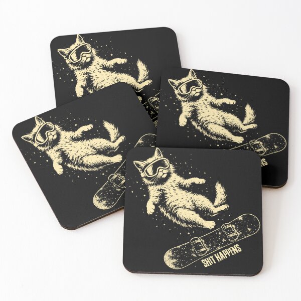 Item preview, Snowboarding Cat - Shit Happens designed and sold by Nacho Average Designs.