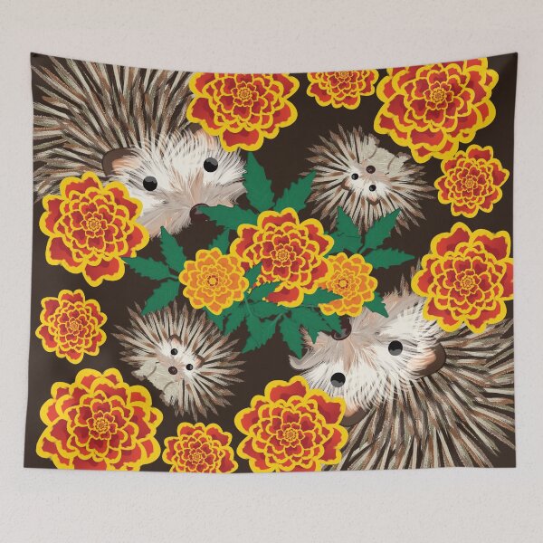 Item preview, Hedgehogs and Marigolds Scorched Blk-Br designed and sold by simplymslori.