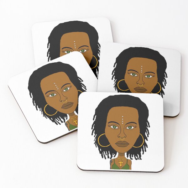 Item preview, Illustration of Black AltGirl with Dreadlocks, Ankh Necklace and Face Paint Dots. designed and sold by Eric Sintès.