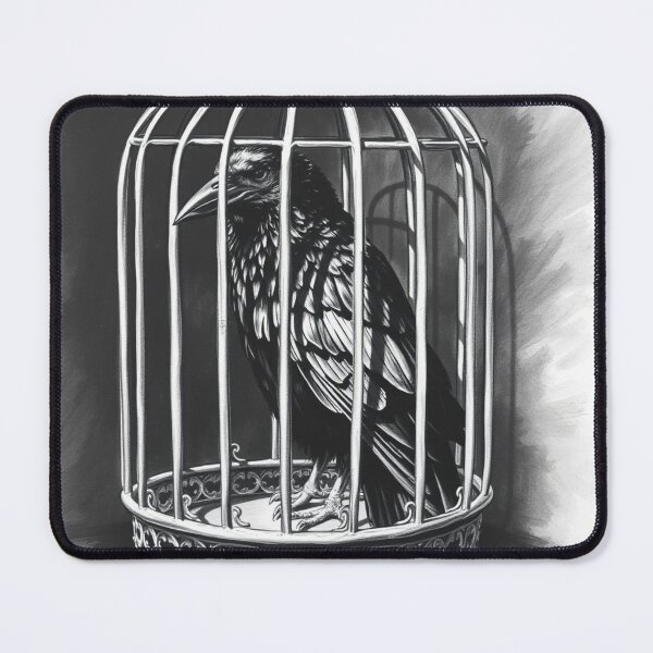 Item preview, Gothic Raven in Birdcage Black and White Art Print - Dark Crow Illustration designed and sold by EllDAV777.