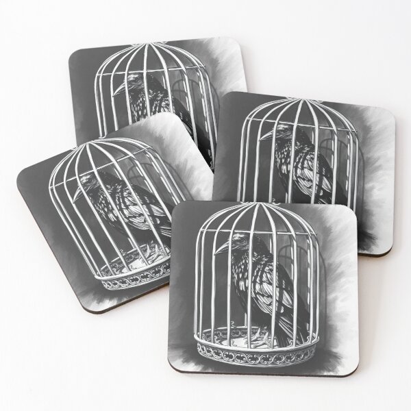 Item preview, Gothic Raven in Birdcage Black and White Art Print - Dark Crow Illustration designed and sold by EllDAV777.