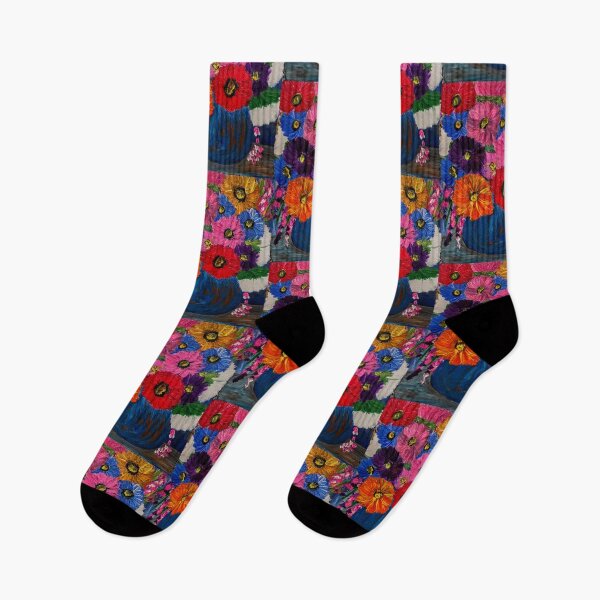 Item preview, Vibrant Red Pink and Purple Wildflowers in Blue Vase – Textured Acrylic Impasto designed and sold by kkartwork.