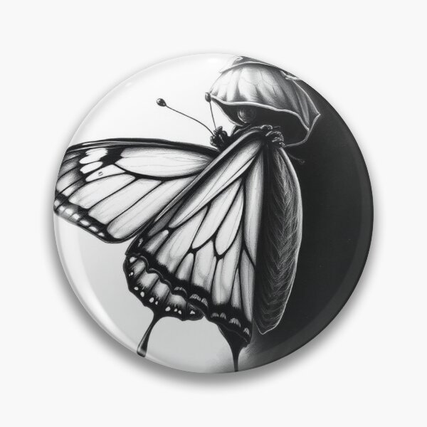 Item preview, Monarch Butterfly Emerging from Chrysalis Black and White Pencil Drawing Art designed and sold by EllDAV777.
