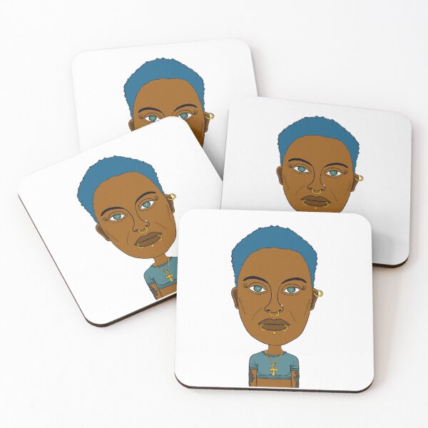 Item preview, Cool Black Queer Girl with Blue Hair, Piercings and Ankh Symbol. Illustration. designed and sold by Eric Sintès.