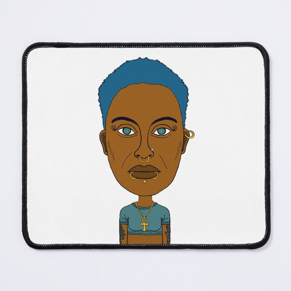 Item preview, Cool Black Queer Girl with Blue Hair, Piercings and Ankh Symbol. Illustration. designed and sold by Eric Sintès.