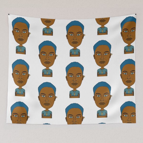 Item preview, Cool Black Queer Girl with Blue Hair, Piercings and Ankh Symbol. Illustration. designed and sold by Eric Sintès.