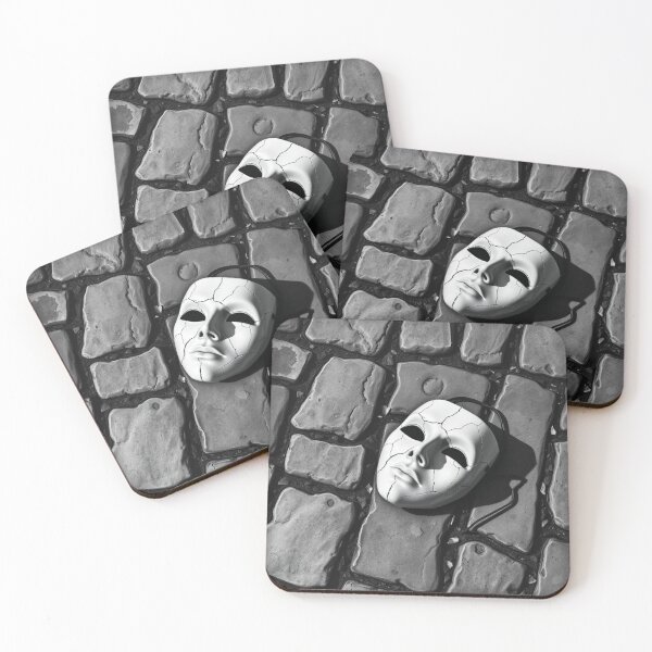 Item preview, Broken Theater Mask on Cobblestone Street - Dramatic Black and White Art designed and sold by EllDAV777.