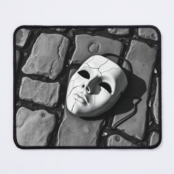 Item preview, Broken Theater Mask on Cobblestone Street - Dramatic Black and White Art designed and sold by EllDAV777.