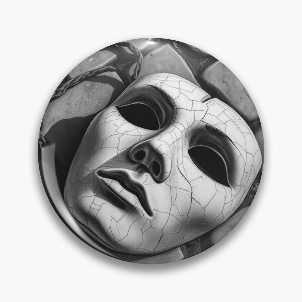Item preview, Cracked Mask on Cobblestone Street - Surreal Black and White Art Print designed and sold by EllDAV777.