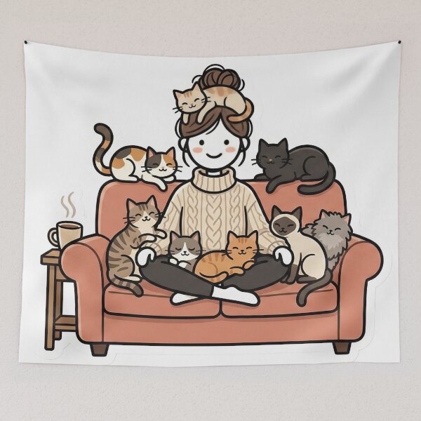 Item preview, Cute Cat Mom Aesthetic Stick Figure Crazy Cat Lady Cozy Vibe Sweater Weather Feline Lover designed and sold by StickyGuys.