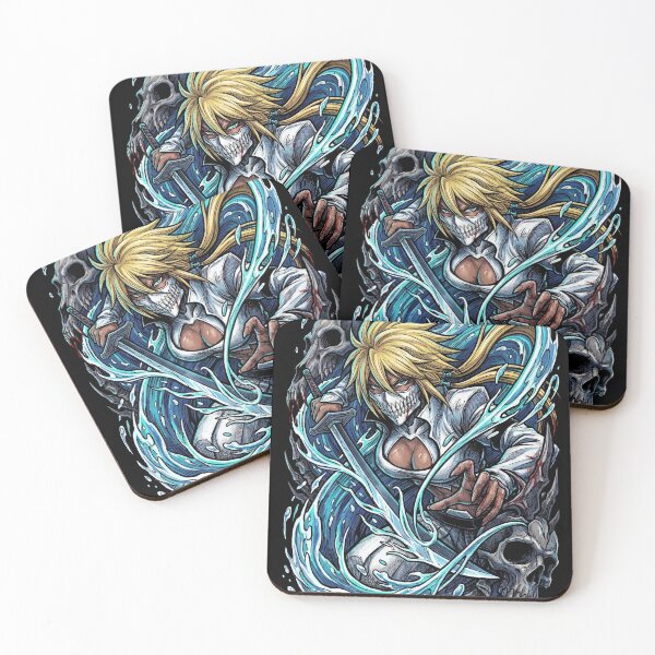 Item preview, Blonde Haired Shark Espada Tercera Arrancar Resurrection Tiburon Water Cascade Swordswoman Hollow Mask Fierce Queen Anime Warrior Fan Art Portrait Illustration Poster T-Shirt Sticker Print Gift designed and sold by Senpaiwaves.