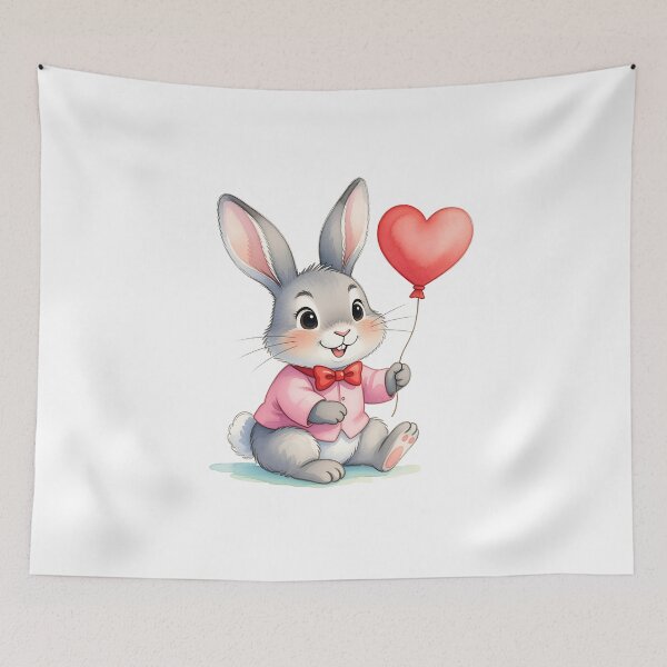 Artikelvorschau, Niedliches Häschen hält einen roten Herzballon zum Valentinstag entworfen und verkauft von Alexzel.