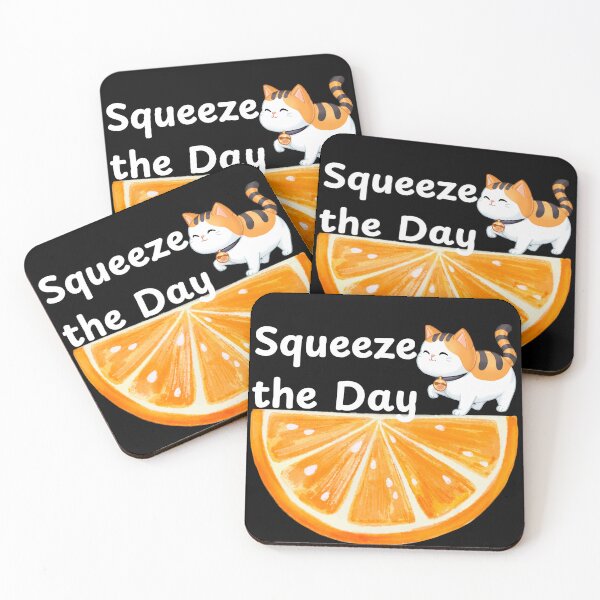 Item preview, Squeeze the Day – Cute Cat and Orange Illustration | Funny Positive Quote Design designed and sold by RanoStore.