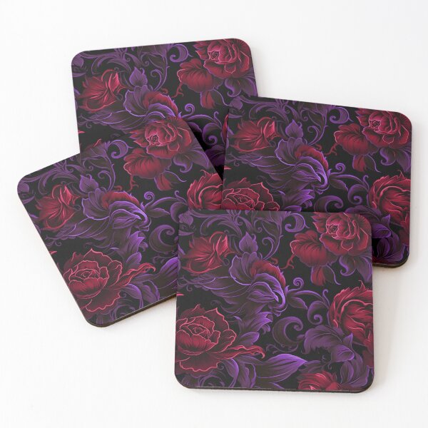 Item preview, Purple and red large roses black background  designed and sold by FatBirdie.