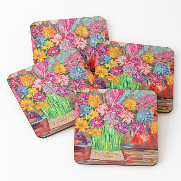 Item preview, Vibrant Multicolor Wildflowers in Lime Green Vase – Textured Acrylic Impasto designed and sold by kkartwork.