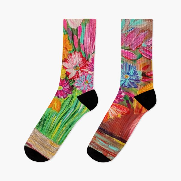 Item preview, Vibrant Multicolor Wildflowers in Lime Green Vase – Textured Acrylic Impasto designed and sold by kkartwork.