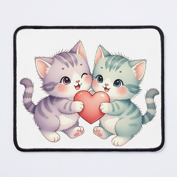 Item preview, Two kawaii cartoon kittens sharing a red heart designed and sold by Alexzel.